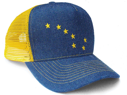 Alaska Flag Denim Trucker Hat