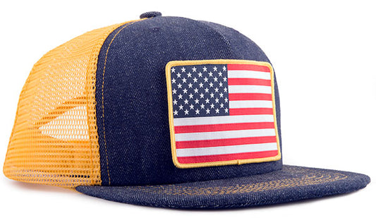 American Flag Denim Trucker Hat