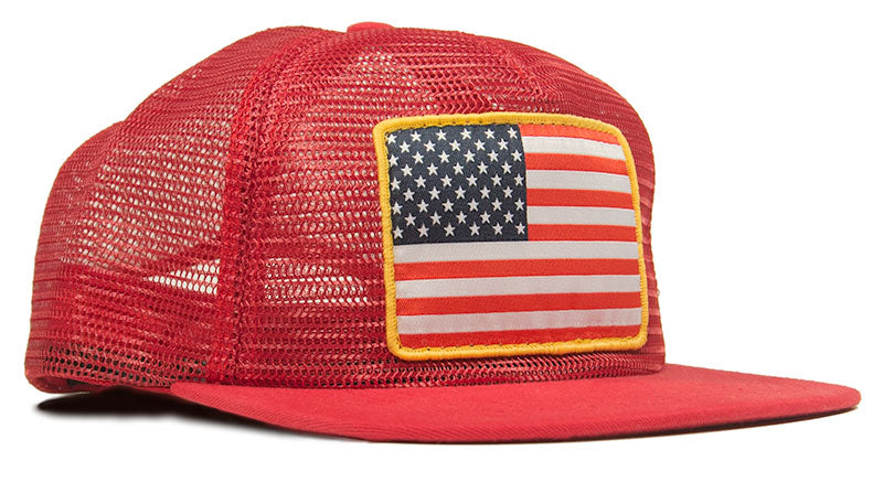 American Flag Patch Red Mesh Trucker Hat