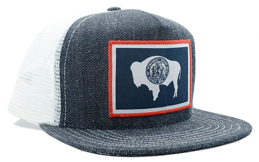 Wyoming Flag Denim Made in USA Trucker Hat